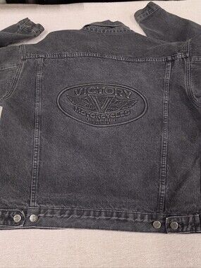 Rare Vintage Biker Denim Embossed Black Denim Jacket - Men's M